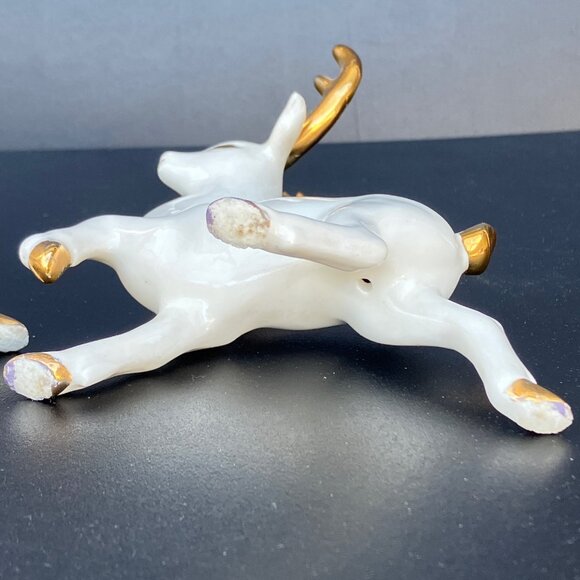 White Porcelain Reindeer With Gold Horns - Set of 3** - Picture 12 of 16